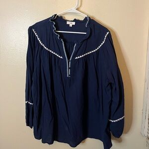 Elegant Navy Blouse with White Trim